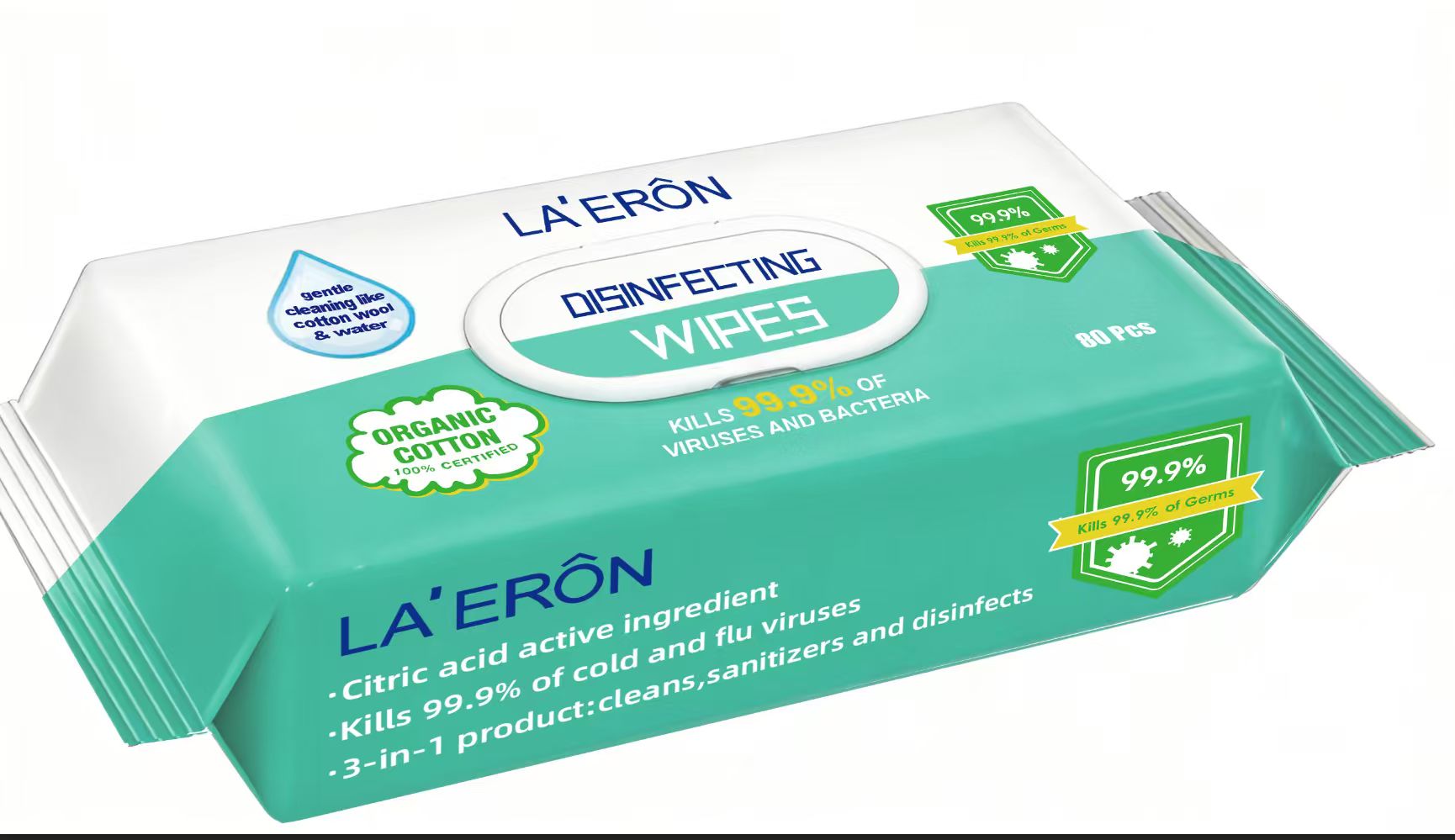 LA'ERON Desinfecting Wipes Kills 99.9% Of Viruses And Bacteria